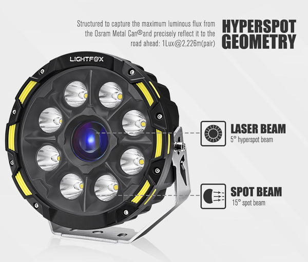 Lightfox OSRAM 9" Laser Round Driving Lights 14" LED Light Bar Spot