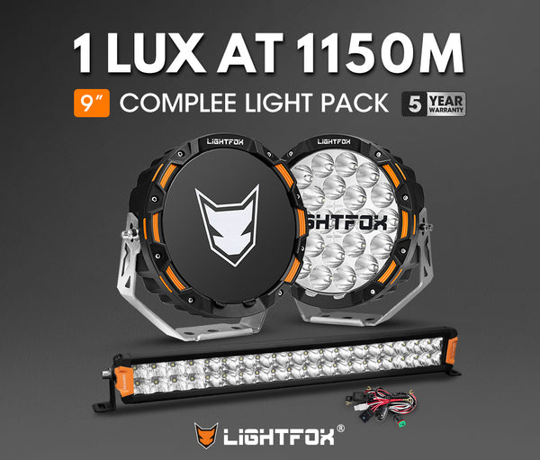 LIGHTFOX OSRAM 9inch LED Driving Lights + 20 inch Dual Row LED Light Bar + Wiring Kit