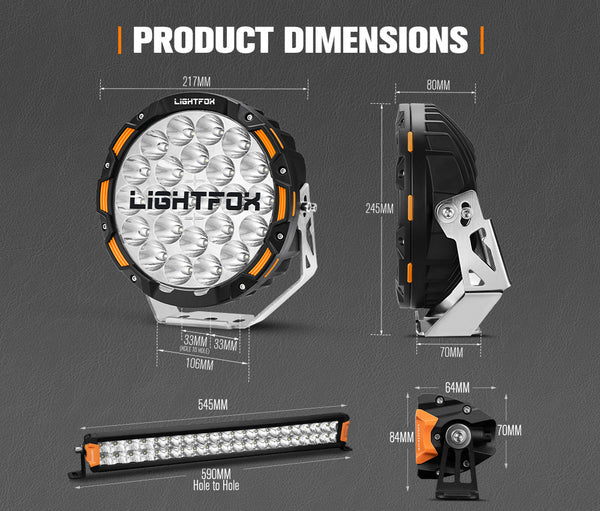 LIGHTFOX OSRAM 9inch LED Driving Lights + 20 inch Dual Row LED Light Bar + Wiring Kit