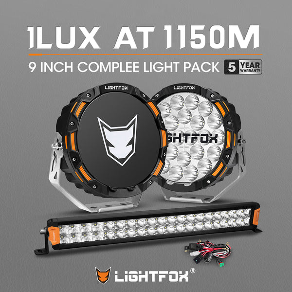 LIGHTFOX OSRAM 9inch LED Driving Lights + 20 inch Dual Row LED Light Bar + Wiring Kit