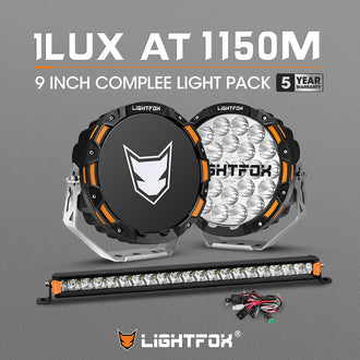 LIGHTFOX OSRAM 9inch LED Driving Lights + 20" Single Row LED Light Bar + Wiring Kit