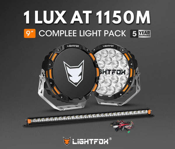 LIGHTFOX OSRAM 9inch LED Driving Lights + 28 inch Single Row LED Light Bar + Wiring Kit