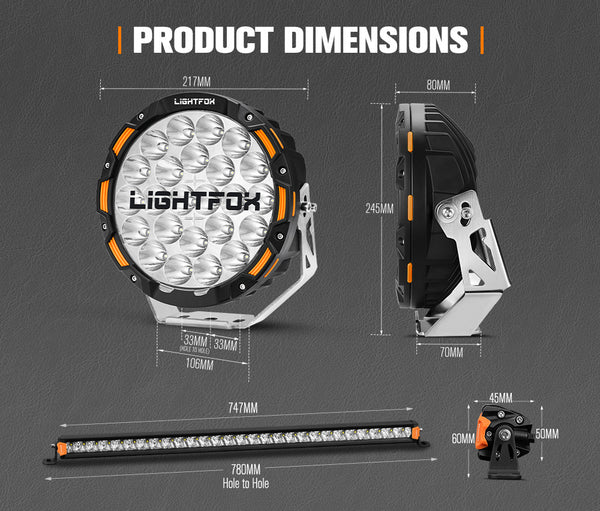 LIGHTFOX OSRAM 9inch LED Driving Lights + 28 inch Single Row LED Light Bar + Wiring Kit