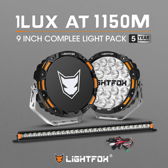 LIGHTFOX OSRAM 9inch LED Driving Lights + 28" Single Row LED Light Bar + Wiring Kit