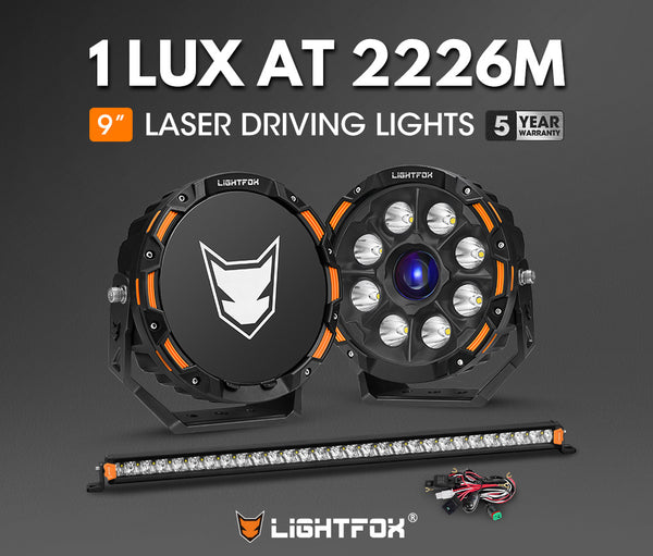 LIGHTFOX OSRAM 9 inch Laser Round Driving Lights 28 inch Single Row LED Light Bar Spot with  Wiring Kit