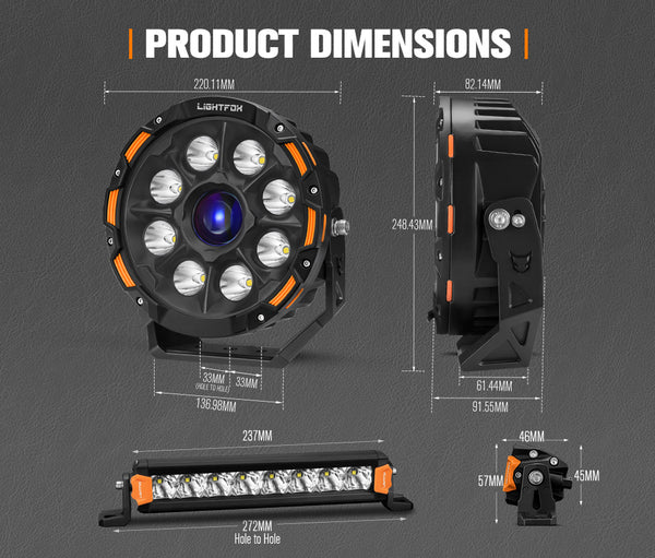 LIGHTFOX OSRAM 9 inch Laser Round Driving Lights 8inch LED Work Light with Wiring Kit