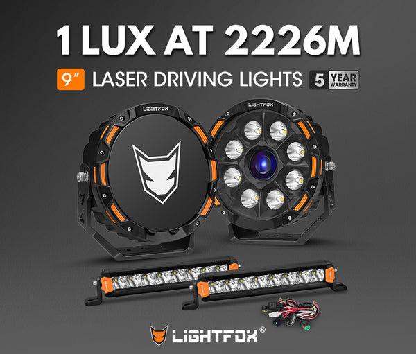 LIGHTFOX OSRAM 9 inch Laser Round Driving Lights 8inch LED Work Light with Wiring Kit