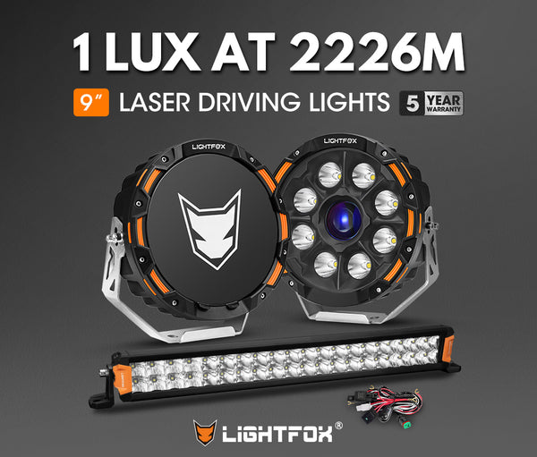 LIGHTFOX OSRAM 9 inch Laser Round Driving Lights 20 inch Dual Row LED Light Bar Headlight with Wiring Kit