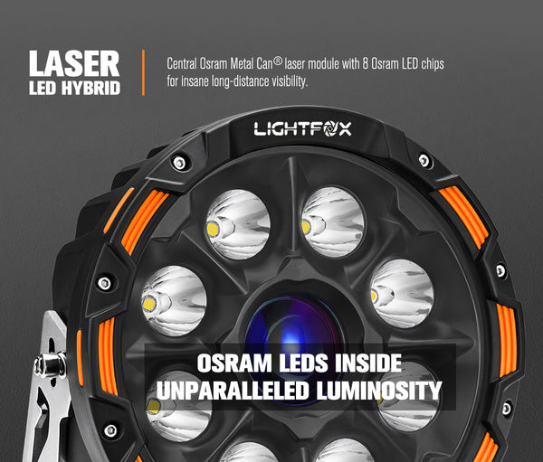 LIGHTFOX OSRAM 9 inch Laser Round Driving Lights 20 inch Dual Row LED Light Bar Headlight with Wiring Kit