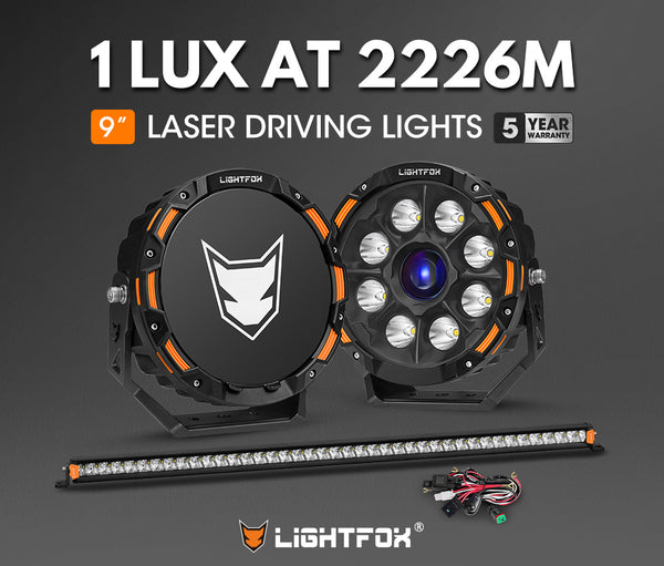 LIGHTFOX OSRAM 9 inch Laser Round Driving Lights 40 inch Single Row LED Light Bar Spot with Wiring Kit