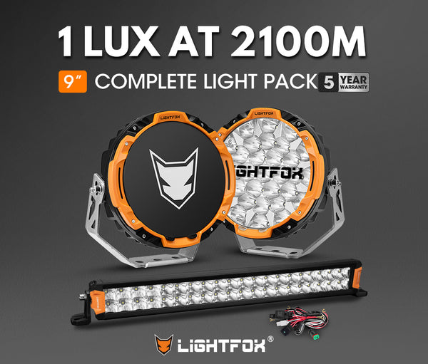 LIGHTFOX Osram 9 inch LED Driving Lights + 20 inch Dual Row LED Light Bar w/ Wiring Kit