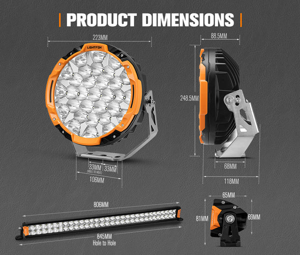 LIGHTFOX Osram 9 inch LED Driving Lights + 30 inch Dual Row LED Light Bar w/ Wiring Kit