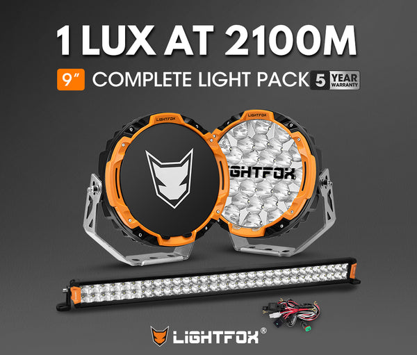 LIGHTFOX Osram 9 inch LED Driving Lights + 30 inch Dual Row LED Light Bar w/ Wiring Kit