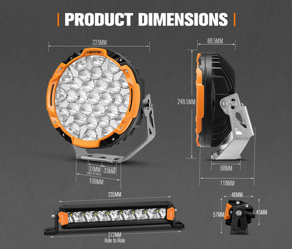 LIGHTFOX 9 inch Osram LED Driving Lights + 8 inch LED Light Pods w/ Wiring Kit