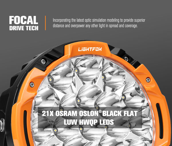 LIGHTFOX 7 inch Osram LED Driving Lights 1Lux @ 1,680m 13,600Lumens