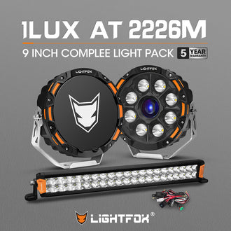 LIGHTFOX OSRAM 9" Laser Round Driving Lights 20" Dual Row LED Light Bar Headlight with Wiring Kit