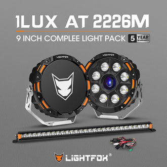LIGHTFOX OSRAM 9" Laser Round Driving Lights 28" Single Row LED Light Bar Spot with  Wiring Kit