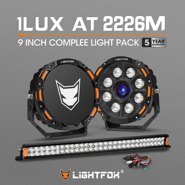 LIGHTFOX OSRAM 9 inch Laser Round Driving Lights 30 inch Dual Row LED Light Bar Headlight with Wiring Kit