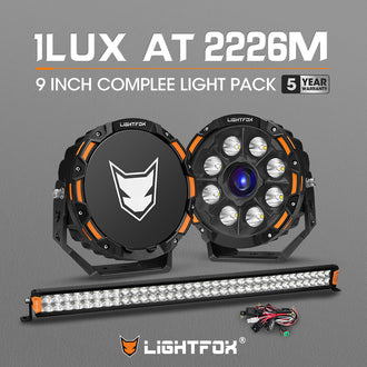 LIGHTFOX OSRAM 9 inch Laser Round Driving Lights 40 inch LED Light Bar Spot Headlight with Wiring Kit