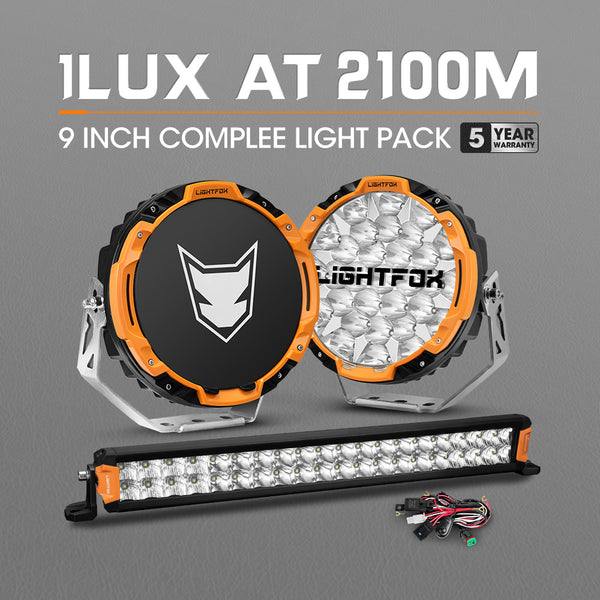 LIGHTFOX Osram 9 inch LED Driving Lights + 20 inch Dual Row LED Light Bar w/ Wiring Kit