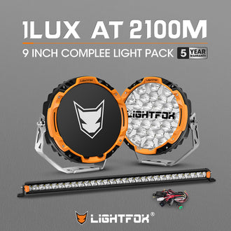 LIGHTFOX Osram 9 inch LED Driving Lights + 28 inch Single Row LED Light Bar w/ Wiring Kit