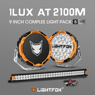 LIGHTFOX Osram 9 inch LED Driving Lights + 30 inch Dual Row LED Light Bar w/ Wiring Kit